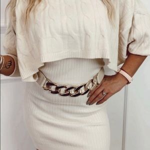 Knit dress with sweater poncho ecru